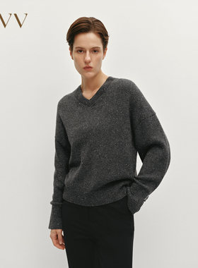 OVV秋冬女V领保暖时尚点子纱休闲长袖羊绒衫GNZRJ44114A
