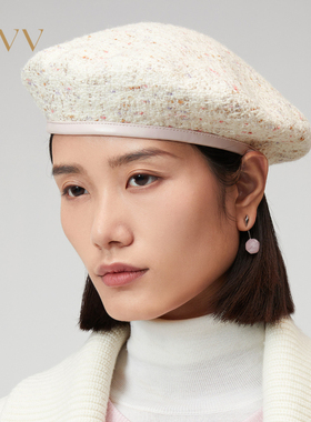 OVV秋冬新款经典粗花呢蝴蝶结装饰贝雷帽GZCAJ33107A