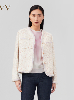 OVV秋冬新款优雅高贵经典粗花呢V领羽绒服外套GWRAJ43109A