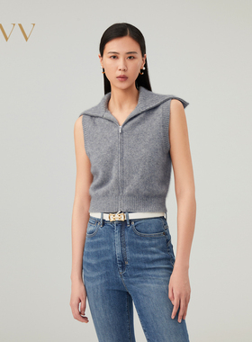 OVV秋冬女装优雅精致蓬松轻盈休闲基础翻领针织背心GNZGJ33107A
