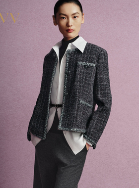 【经典粗花呢】OVV秋冬女装优雅直筒圆领夹克外套GWJFJ34109A