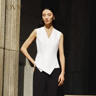 OVV春夏醋酸交叉门襟造型感V领无袖背心上衣GNSCJ24001A