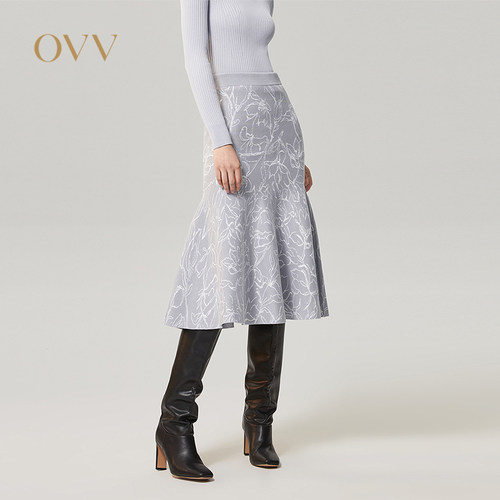 OVV秋冬热卖女装丝毛混纺修身包臀双色提花鱼尾半身裙GQAZJ32108A