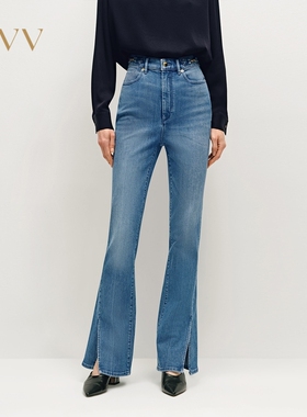 OVV秋冬女装土耳其进口面料开衩微喇休闲牛仔裤GKNAJ34103A