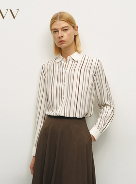 【重磅真丝】OVV秋冬女装优雅素绉缎长袖休闲衬衫GNEAJ34103A