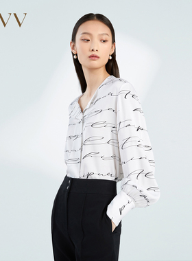 【重磅真丝】OVV春夏女装20MM弹力乔其缎印花长袖衬衫GNEAJ13003A