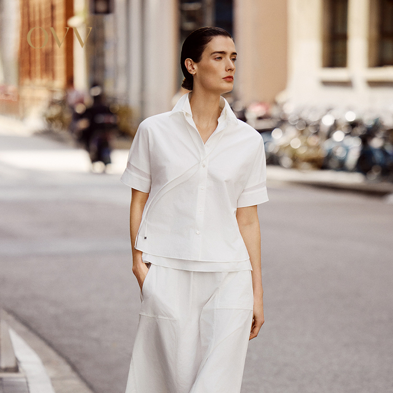 【SOLOTEX系列】OVV2025春夏新款女落肩短袖休闲衬衫GNECJ25003A