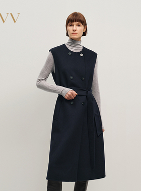 OVV2025秋冬新款挺括羊毛双面呢圆领长款无袖大衣GWDAJ45115A