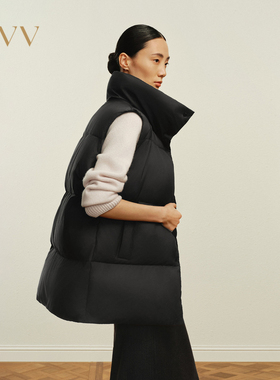 OVV秋冬女装桃绒面料立领保暖蓬松羽绒马甲背心GWRBJ44101A