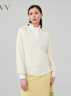 OVV秋冬女装保暖羊绒可脱卸翻领休闲优雅长袖针织衫GNZRJ43105A