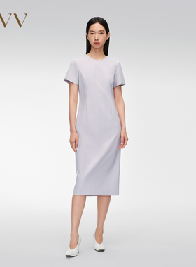 OVV春夏新款女装基础直筒通勤小圆领短袖连衣裙GQLBJ24003A