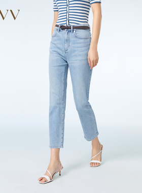 【爱情而已同款】OVV春夏女装棉质经典直筒浅蓝牛仔裤GKNAJ13004A