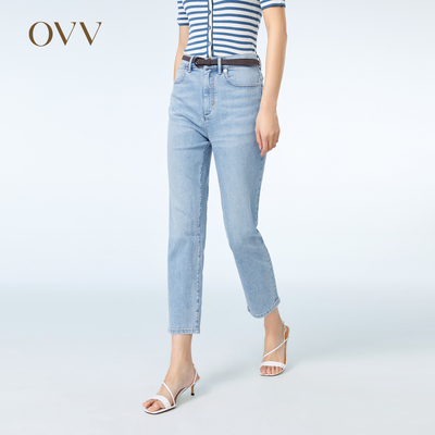 【爱情而已同款】OVV春夏女装棉质经典直筒浅蓝牛仔裤GKNAJ13004A
