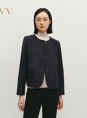 OVV秋冬女细闪羊毛薄花呢圆弧下摆休闲夹克外套GWJFJ34117A