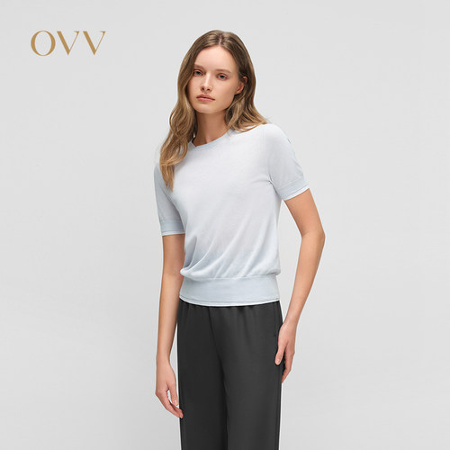OVV春夏热卖女装轻盈假两件撞色圆领短袖针织衫GNZBJ25010A