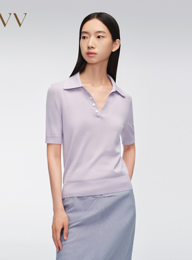 OVV春夏新款女装丝棉混纺经典POLO领短袖套头针织衫GNZBJ14002A