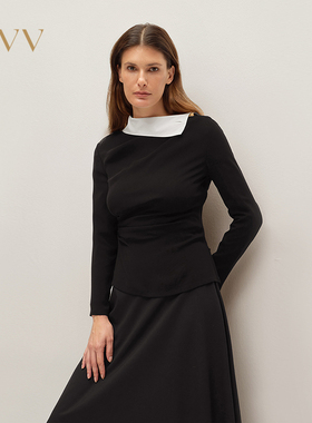 OVV2025秋冬新款日本进口三醋酸立体感压褶长袖上衣GNSAJ35104A