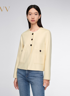 OVV春夏女装简约休闲小圆领绵羊毛夹克外套GWJFJ14006A
