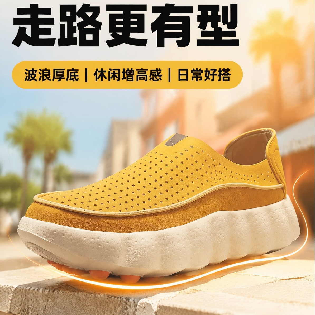 夏季新款一脚蹬休闲鞋隐形内增高