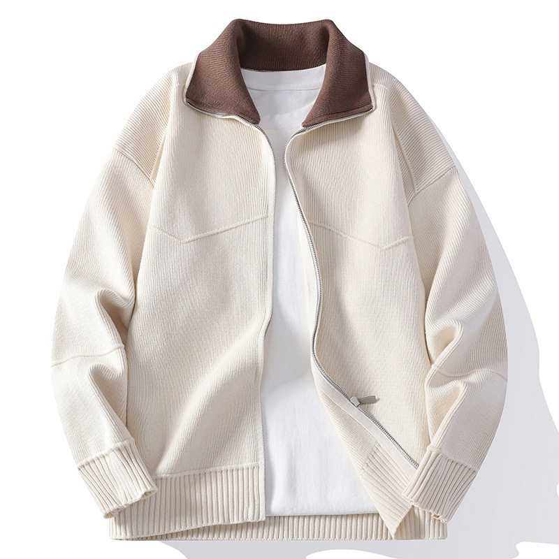 乡味记2025秋冬开衫毛衣男士针织翻领外套拉链休闲百搭宽松上衣潮