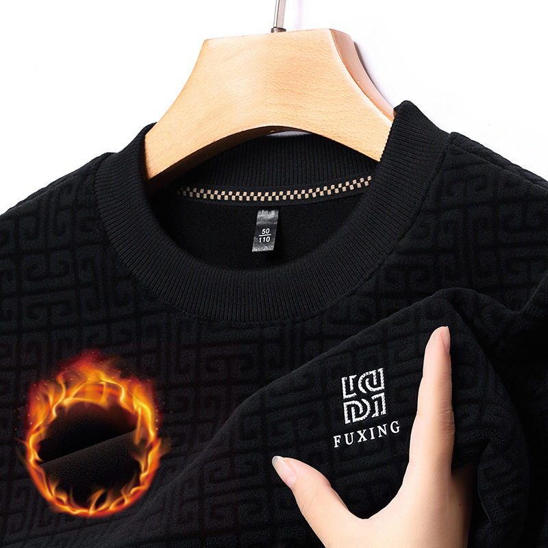 老马严选男士休闲圆领卫衣加绒加厚保暖长袖打底衫秋冬奥粒绒上衣