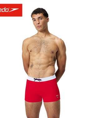 speedo速比涛泳裤男2025新款乐活风尚复古系列红色平角速干游泳裤