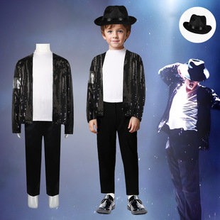 迈克杰克逊演出服模仿秀舞台亮片儿童男女款MJcos表演服全套装