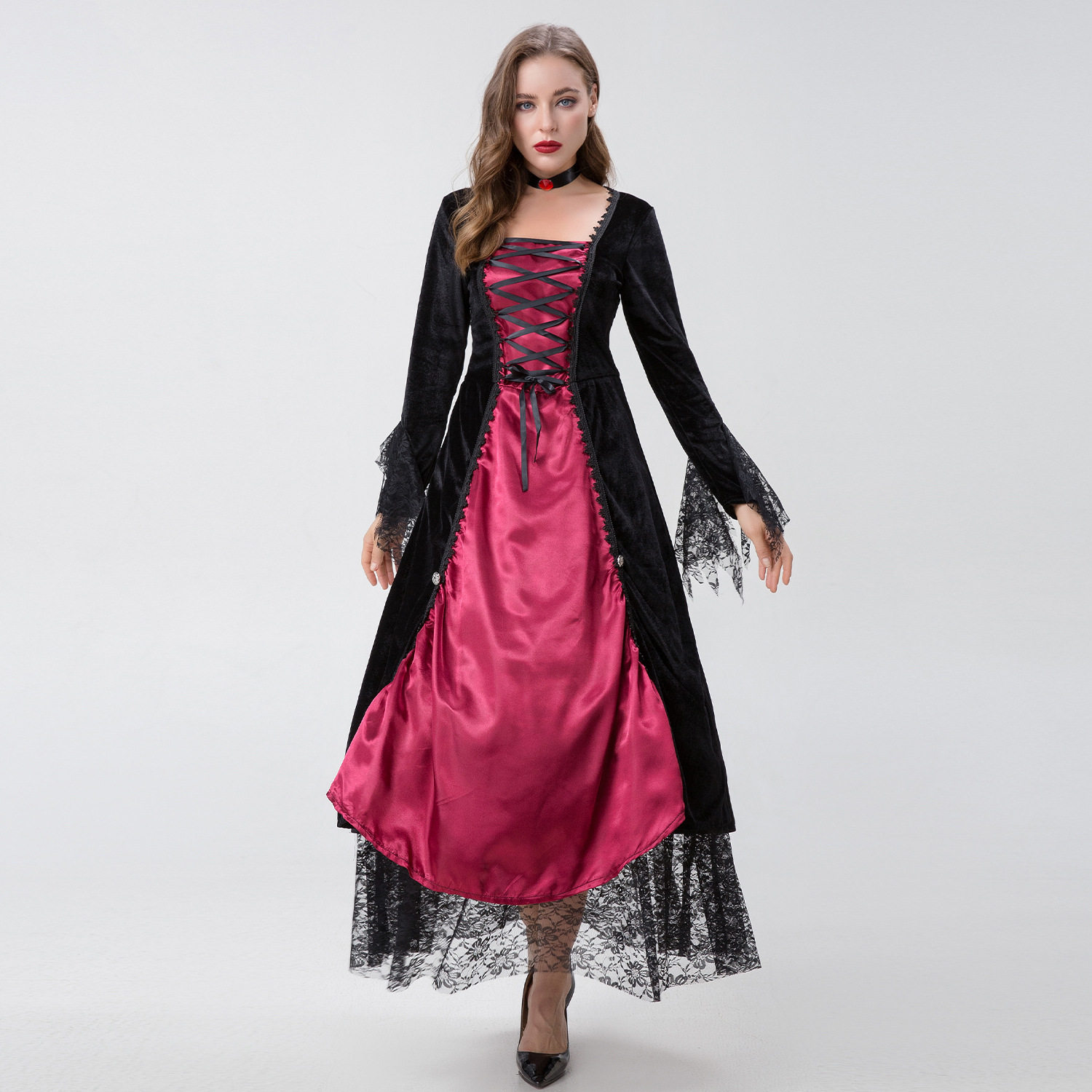万圣节性感黑红哥特式宫廷长袍吸血鬼游戏制服夜店女巫角色扮演