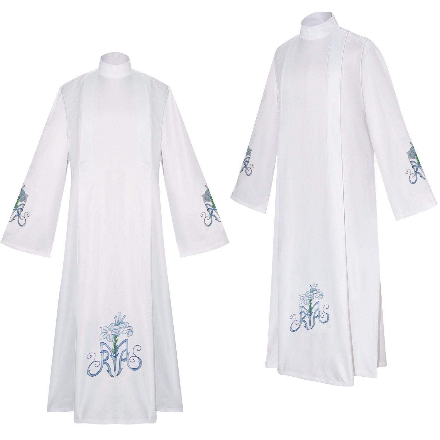 白色牧师服cospaly礼服中世纪蓝花印花牧师长袍舞台表演cos服装