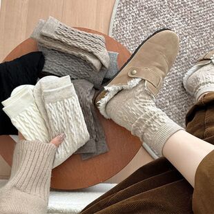 女士袜子中长款女袜甜美纯色月子袜穿戴舒适中筒居家睡眠用中筒袜