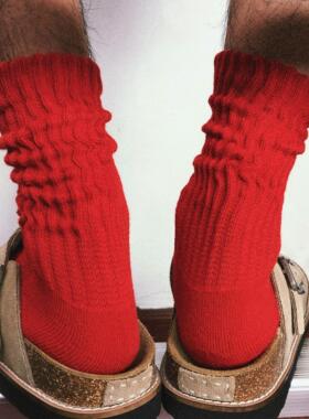 TREETALLIFE【1双装】纯色红袜子男款女款堆堆袜毛巾运动袜中筒