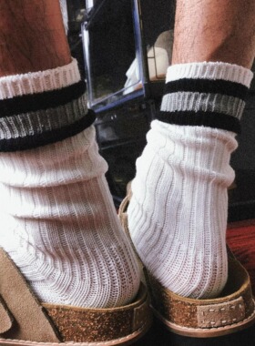 TREETALLIFE夏季堆堆袜白色袜子条纹日系长袜针织粗线袜子