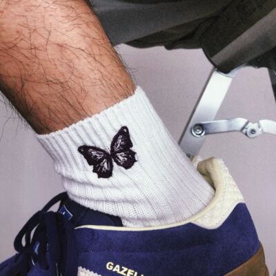 TREETALLIFE刺绣紫蝴蝶日系短袜