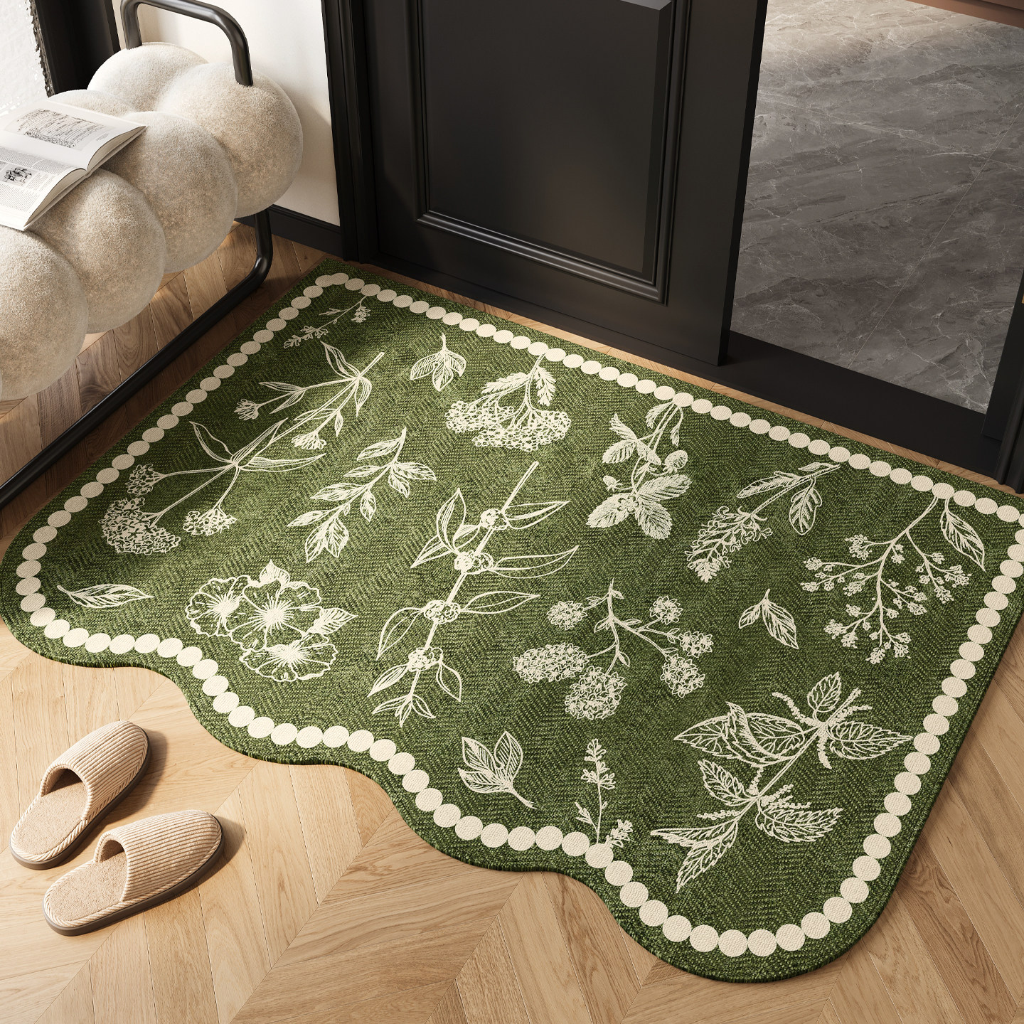 森系入户门地垫室内门口防滑耐脏脚垫中古风玄关进门地毯绿色门垫,居家布艺,入户地垫,淘宝优惠券,粉丝福利购,淘宝优惠卷
