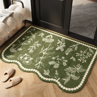 森系入户门地垫室内门口防滑耐脏脚垫中古风玄关进门地毯绿色门垫
