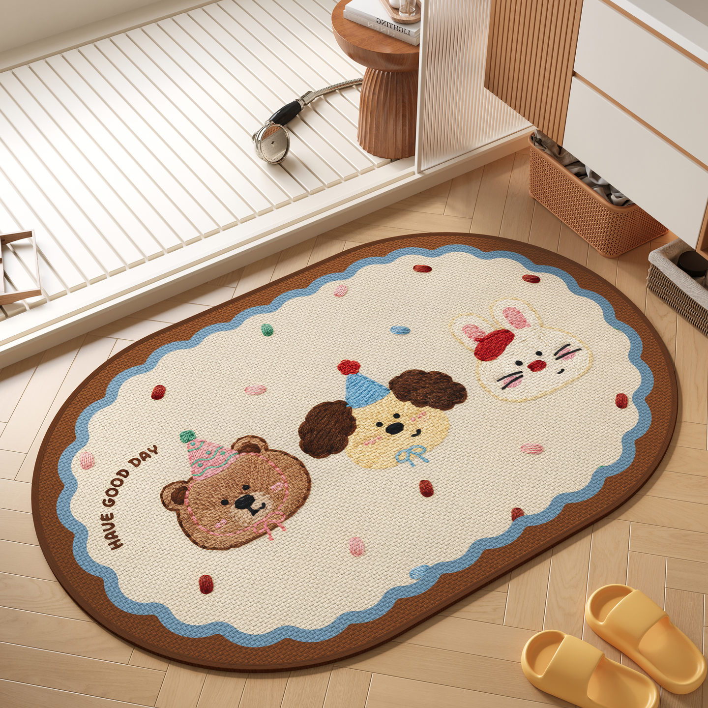 卡通亚麻地垫浴室吸水防滑脚踏垫