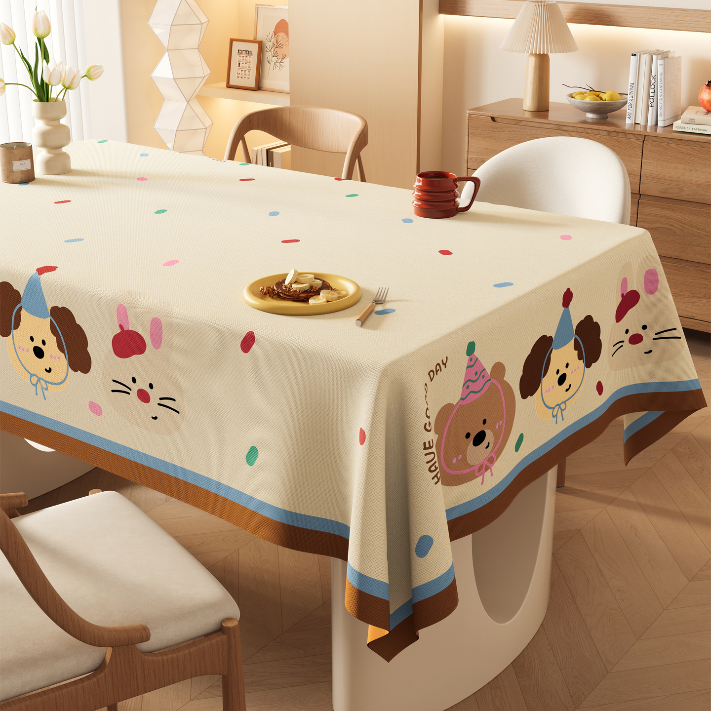 奶油风棉麻桌布高级餐桌布置装饰