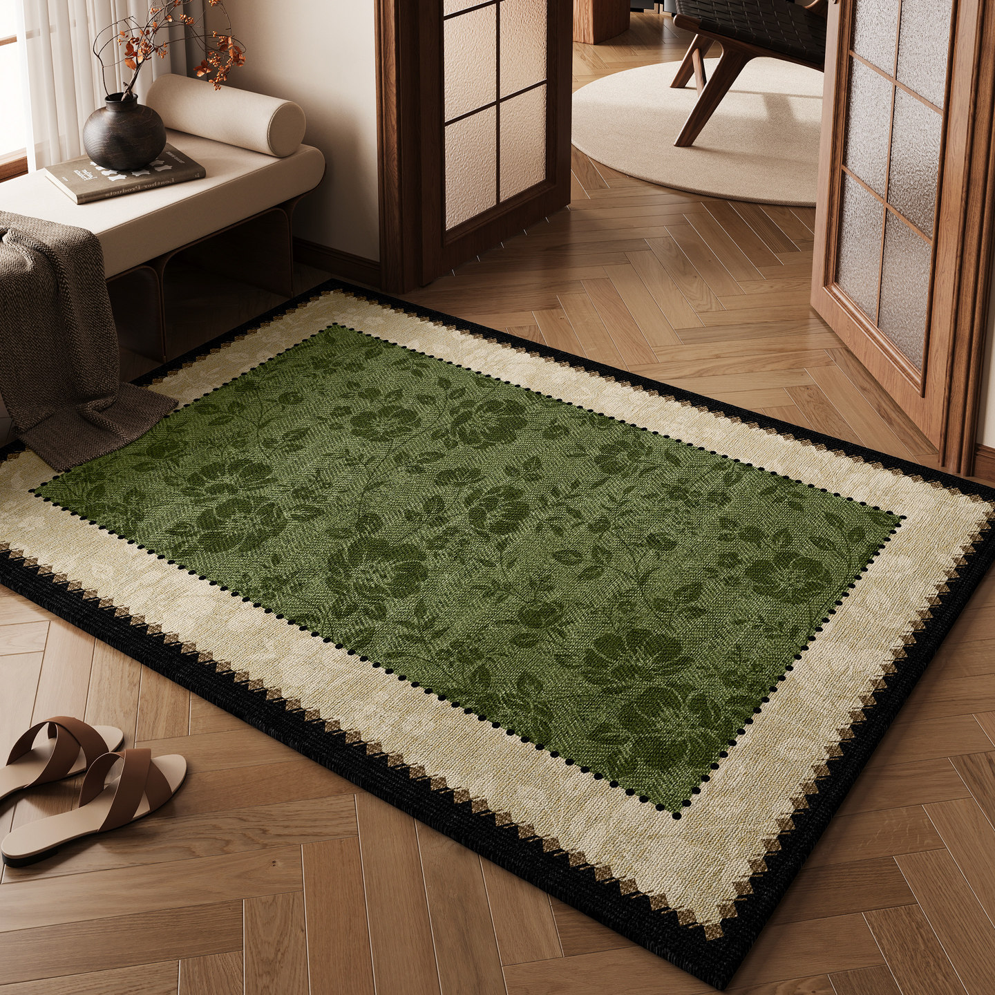 复古入户门地垫进门门口专用脚垫高级室内玄关地毯可裁剪绿色门垫,居家布艺,入户地垫,淘宝优惠券,粉丝福利购,淘宝优惠卷