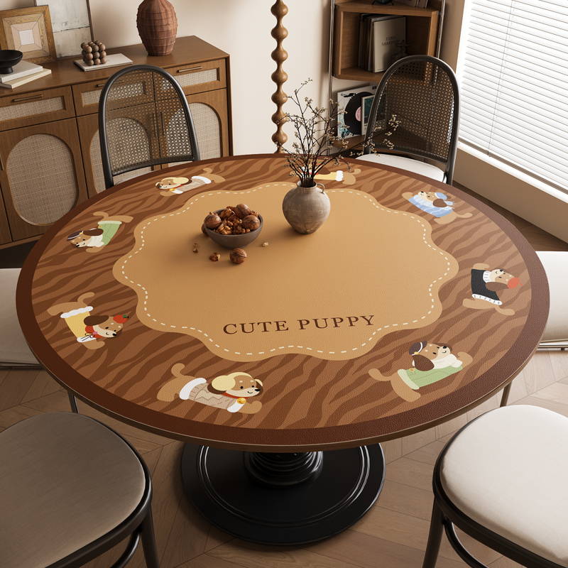 中古风圆桌垫防水防油免洗茶几垫