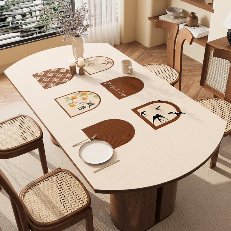 轻奢高级感长椭圆形桌垫折叠新款防水防油免洗皮革餐桌布PVC台布,居家布艺,桌布,淘宝优惠券,粉丝福利购,淘宝优惠卷