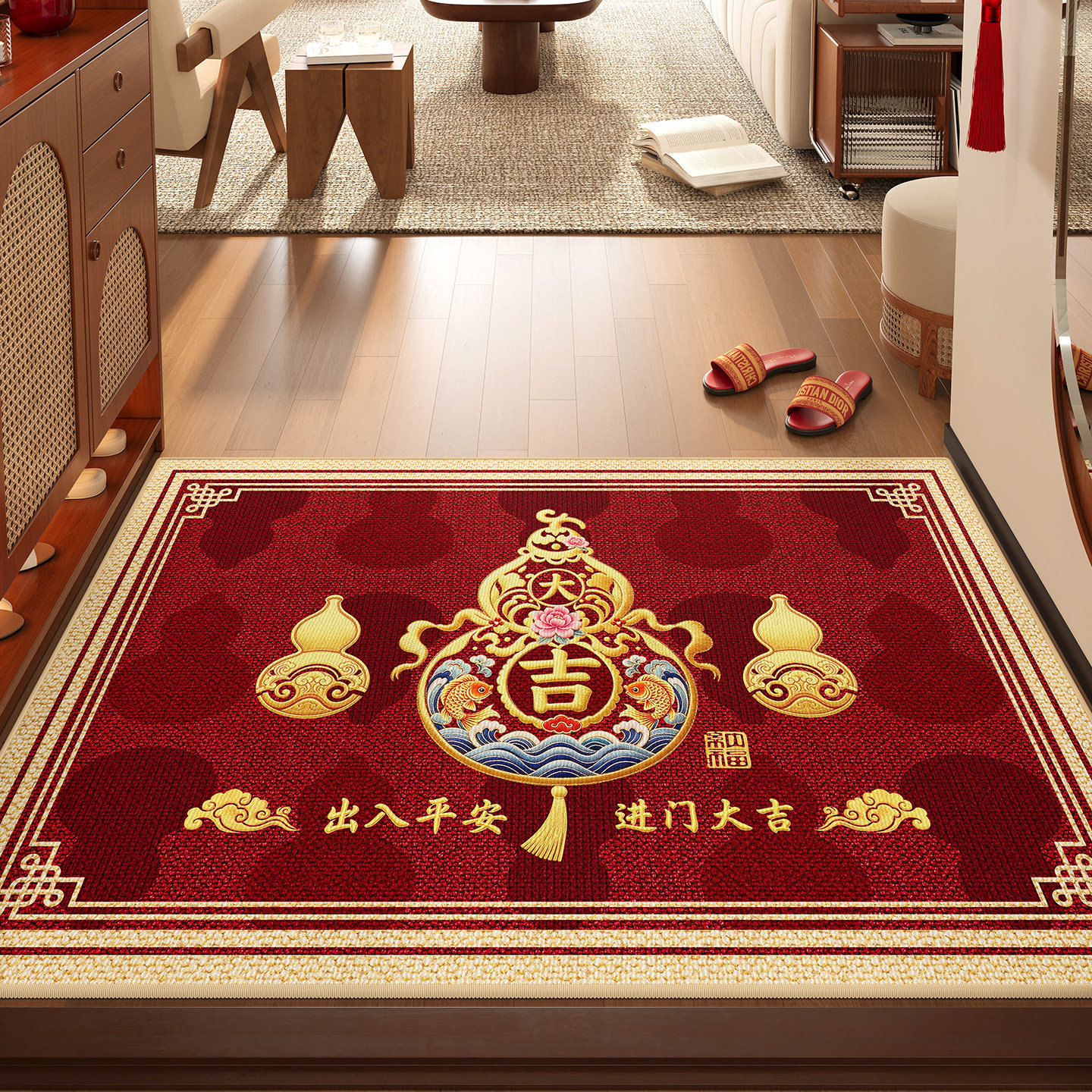 进门口玄关地垫耐脏易打理新款入户门垫新年红色脚垫室内门厅地毯