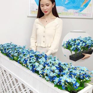 户外新款紫色套装塑料花绿植花箱花槽长条栅栏插花彷真黄金葛小雏