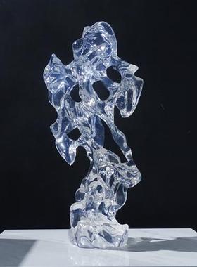酒店大堂进口透明树脂太湖石雕塑落地假山摆件抽象琉璃艺术品定制
