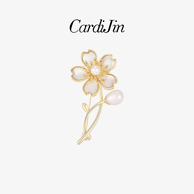 Cardijin桃花胸针高档女时尚优雅设计感胸花西装大衣别针配饰礼物