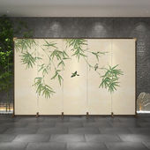 明鲸现代简约折叠屏风竹子装 饰遮挡入户门茶室客厅可移动隔断玄关