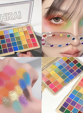 40色彩色眼影盘节日表演舞台妆亮片细闪彩妆盘绿色蓝色粉紫色显色