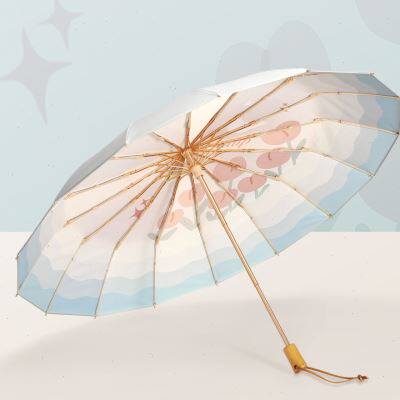 异度高端晴雨两用折叠遮阳防晒防紫外线太阳伞女16骨雨伞大号抗风