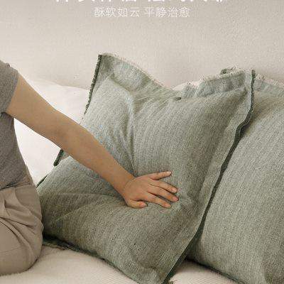 MILA米拉法式中古风灰绿色天然棉麻大靠枕民宿家居卧室床头靠包