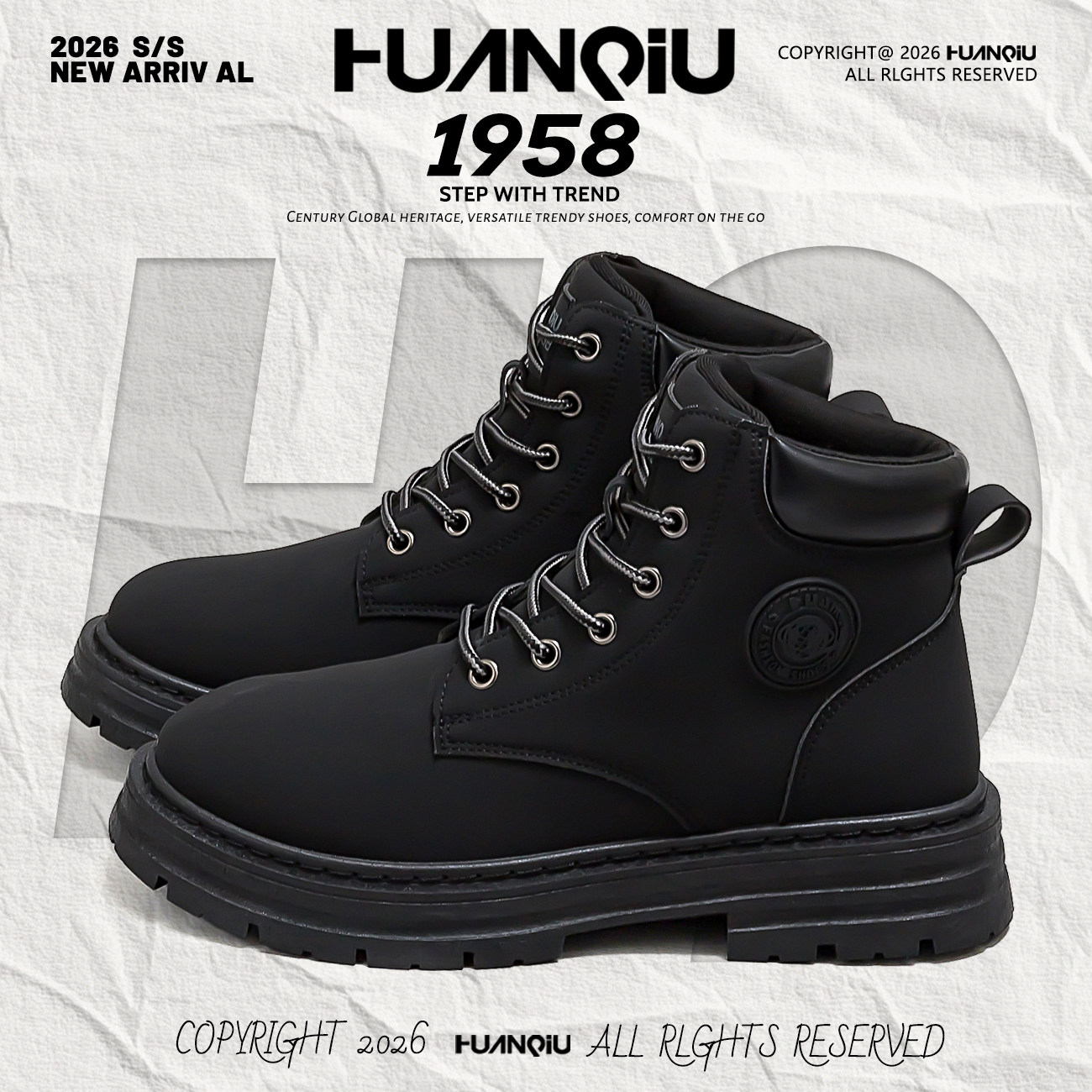 环球爆款潮流黑色马丁靴男款2026春季新款男士工装户外登山徒步鞋,流行男鞋,马丁靴,淘宝优惠券,粉丝福利购,淘宝优惠卷