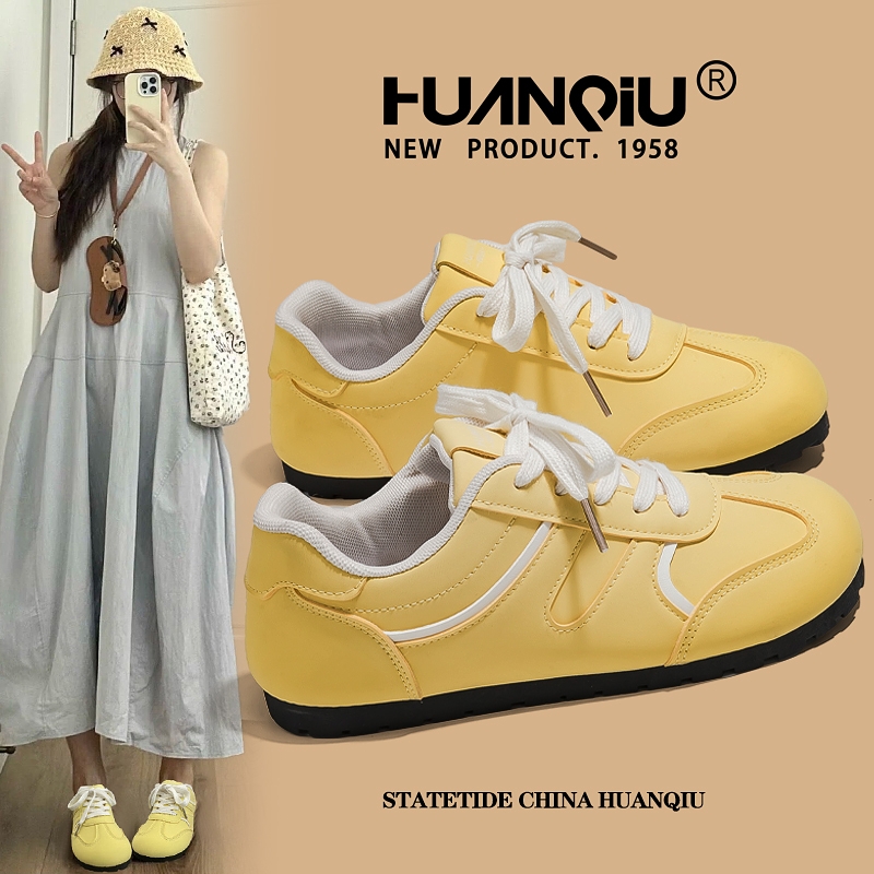 环球奶黄德训鞋女款秋季2025新款复古平底休闲单鞋子百搭学生板鞋